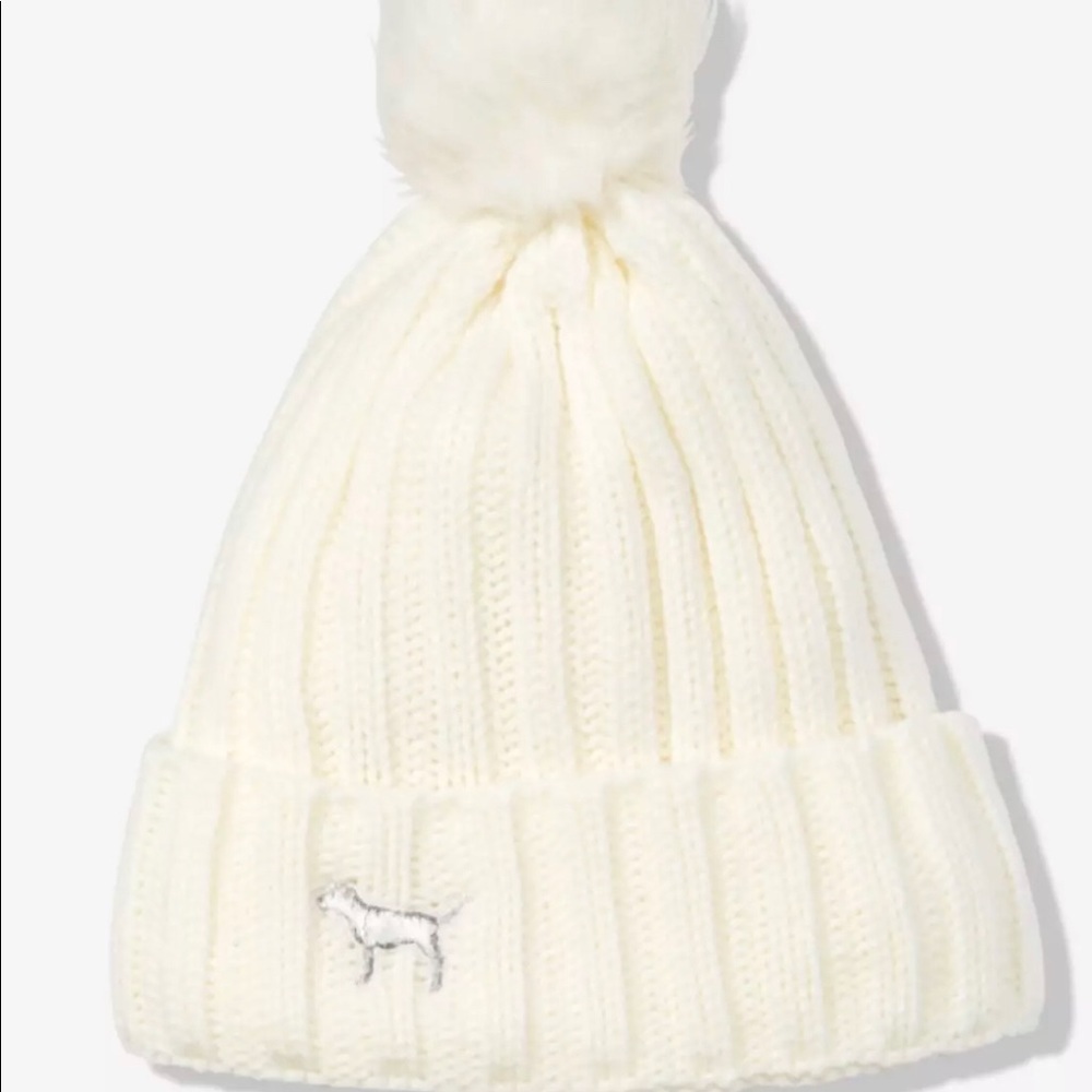 Victoria Secrets Pink Knit Sherpa Pom Hat